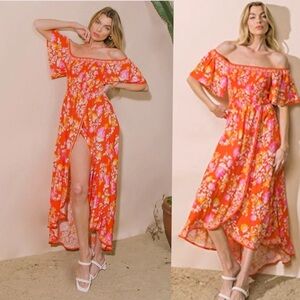 Flying Tomato | Vacation Vibes Off The Shoulder Hi Low Smocked Dress New Medium